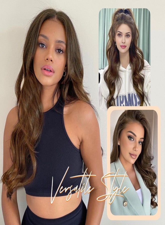 FAVE One Piece Extensions for Daily Use V-Shaped Clip in Extensions for Women Soft and Thick Brown Hair Extensions Wavy clip in Hair Extensions with 5 Clips Synthetic Hair Extension 20 inches - Image 4